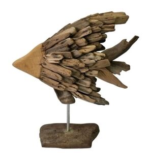 Driftwood Fish Sculpture Angelfish Ocean Art Marina Beach Natiucal Fish Decor
